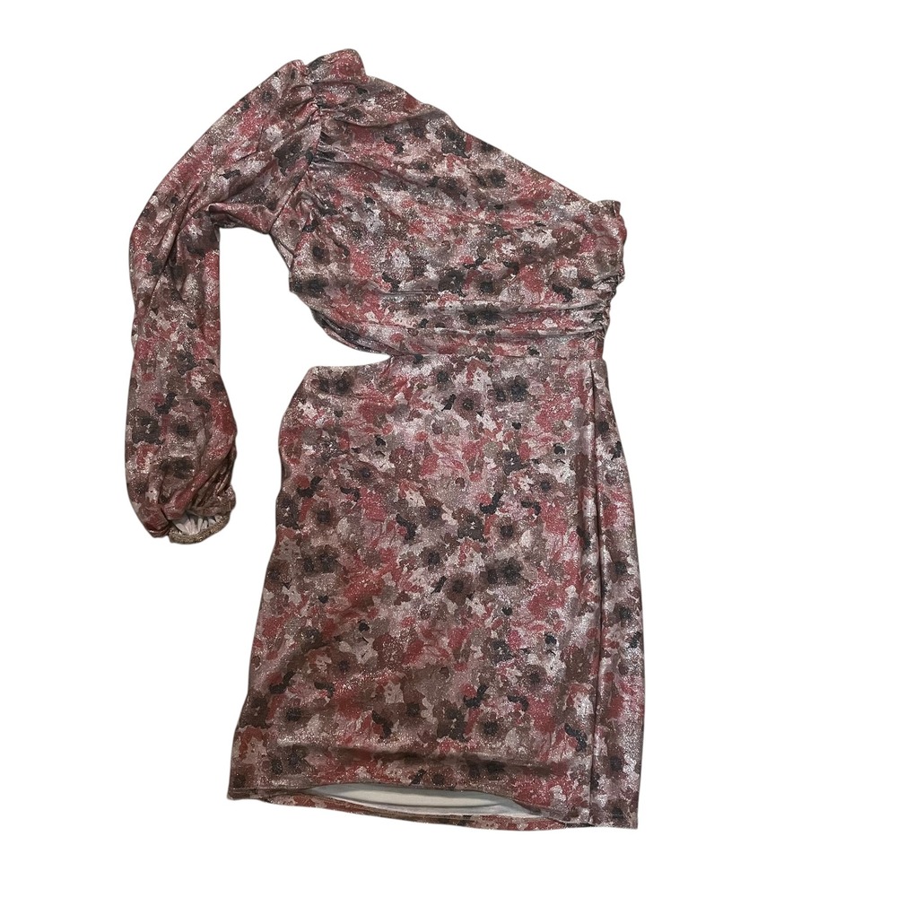 Peach Love CA Mini Dress‎ One Shoulder Cut Out Floral Party Cocktail Size M NWT